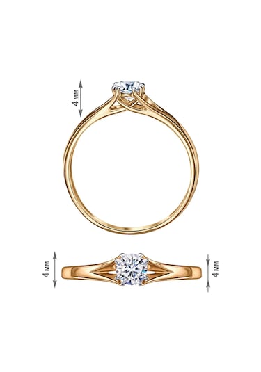 Veronika 925 Ayar Gümüş, Altın Kaplama, Pırlanta Taşlı Nişan Yüzüğü 125778970 Altın