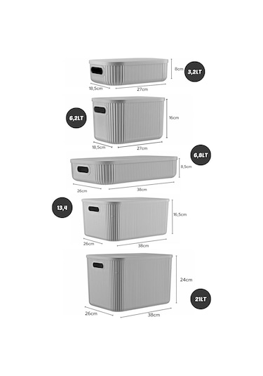 5'li Set Çok Amaçlı Düzenleyici Depolama Kutusu Gri