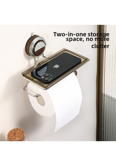 Skycity Banyo Duvar Tipi Kağıt Tutucu, Delme Yok, Süpürge Çubuğu Montajı, Lüks Tasarım, Çok Amaçlı Depolama, Ahşap Tonu Diğer