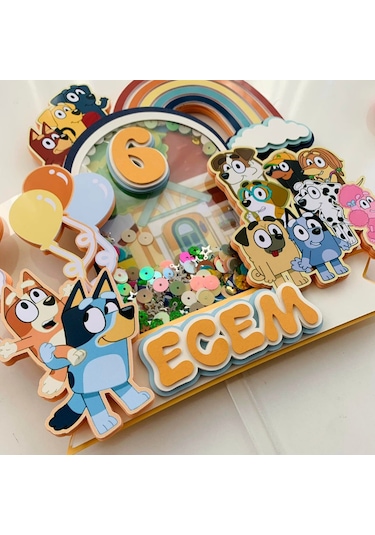Bluey Karakterleri Temalı İsme Özel Doğum Günü Pasta Süsü