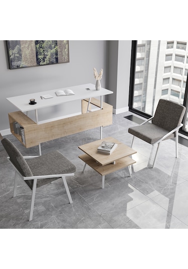 Lagomood İrony Maxi İki Koltuklu Ofis Takım Meşe Beyaz