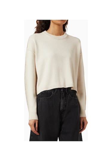 Good American Oversize Crewneck Triko, Rahat - Modern Şık Kadın Kazak Krem