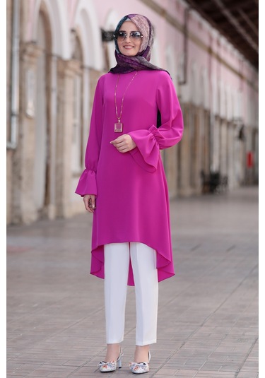 Leman Büyük Beden Tesettür Tunik Fuşya