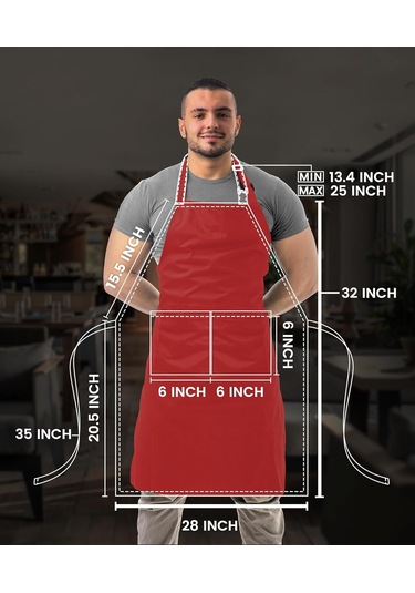 12 Paket 2 Cepli Ayarlanabilir Önlük, Su Ve Yağa Dayanıklı Kırmızı, 12 Paket Diğer