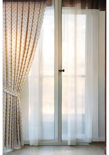 Pastel Püsküllü Fon Perde Krem Renk - Modern Ve Neşeli Tasarım Krem