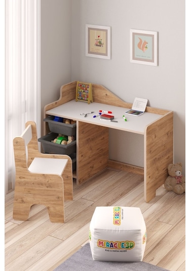 Miracle 3d Çocuk Oyun Aktivite Masası 90x45 Cm 3 Sepetli Çocuk Çalışma Masası - Sırt Dayamalı Sandalye Çam