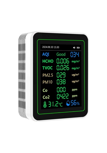 Gajeena Zn-mt14 Beyaz Ayaklı 12'li Hava Kalite Monitörü - Co, Co2, Pm2.5, Hcho Ve Tvoc Tespiti İle Ekranda Eğri Gösterim