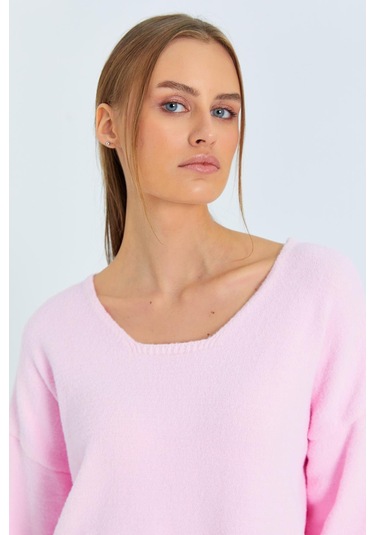 6901 Kadın Yumuşak Dokulu Basic Kazak Pembe Pembe