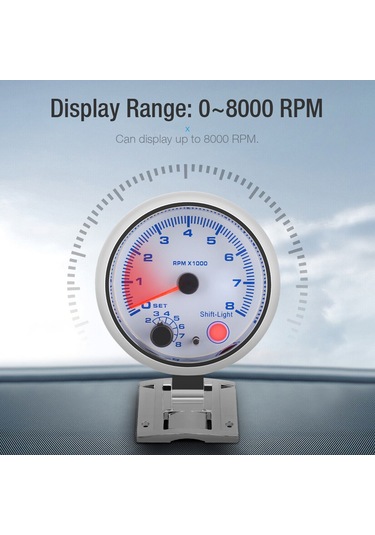 Yifomall Evrensel 3.75" Araç Takometre - Mavi Arka Işık, 0-8000 Rpm, 12v Benzinli Araçlar İçin