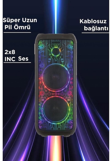 D64 Siyah Rgb Ledli Dahili Kablosuz Mikrofon Kumandalı Radyolu Bluetooth Hoparlör Speaker