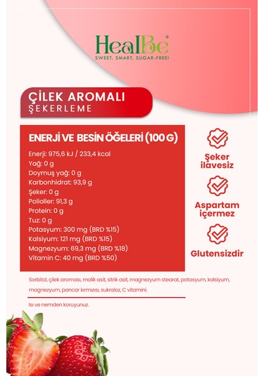 Çilek Aromalı Şekersiz Şekerleme