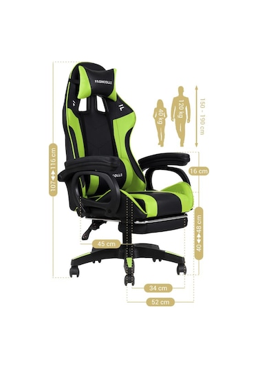 Fashcolle Dynamic Green Masajlı Oyuncu Koltuğu Yeşil
