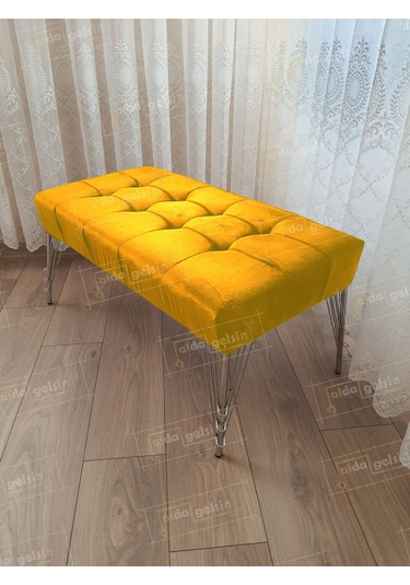 Modern Dilim Puf Ayakucu Puf Gümüş Metal Ayak 100 45 Sarı