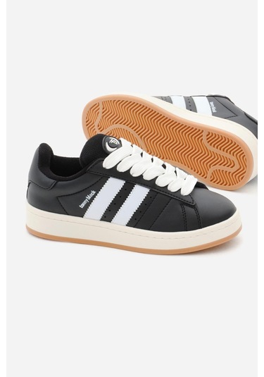 Termo Taban Yanı Şeritli Bağcıklı Kadın Siyah Beyaz Spor Ayakkabı Tbzer005 Siyah Beyaz