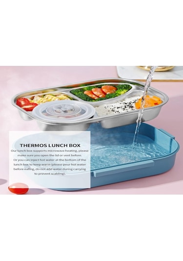 Hangfox 1500ml Mavi 4 Bölmeli Paslanmaz Çelik Termos Yemek Kutusu - İşçi Çanta İçin Taşınabilir, Çorba Kasesi Ve Besteği Dahil Çok Renkli