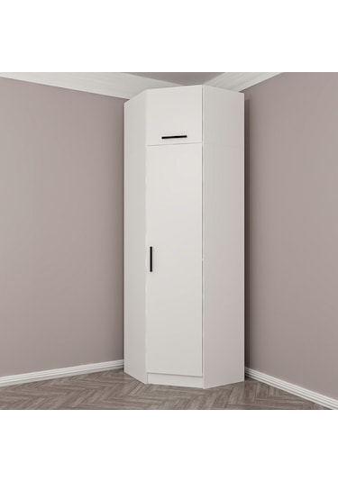 Kale 1 Kapaklı Köşe Dolap + Yüklük Beyaz 255cm Beyaz