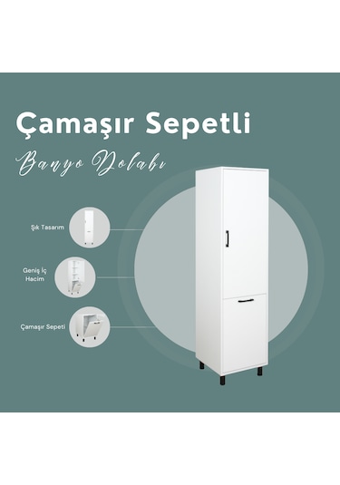 Çamaşır Sepetli Banyo Dolabı Beyaz