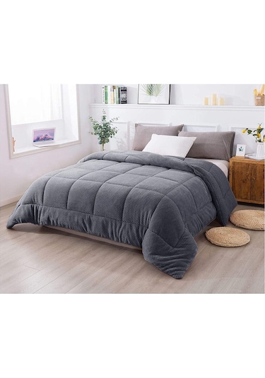 Ultra Yumuşak Çift Taraflı Wellsoft Peluş Yorgan Çift Kişilik Yıkanabilir 200x220 Cm Antrasit Antrasit