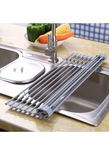 Dancemonkey Mutfak Rafı Lavabo Kase Küçük Boy, Katlanır Su Filtreleri 44.5x43cm Gri