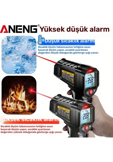 Honeybeeshop Aneng Th202 Kırmızı Termometre Higrometre Temassiz Algılama -50-600 C Sicaklik Tabancasi Lcd Ekran Pilsiz