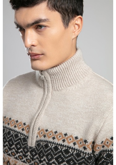 Ground Erkek Dik Yaka Kazak-21057 Bej