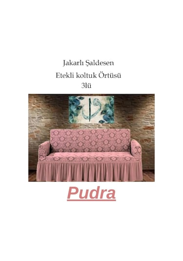 Şal Desen Koltuk, Kanepe, Çekyat Örtüsü, Etekli 3lü Pudra Pudra