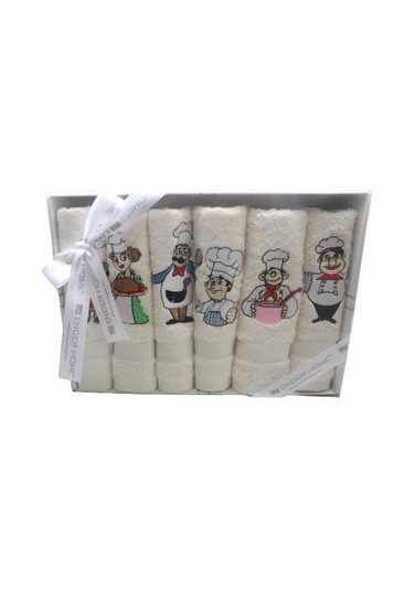 30x30 Cm 6 Ad. Aşçı Desen Nakışlı Kutulu Peçete Mutfak Havlu Seti