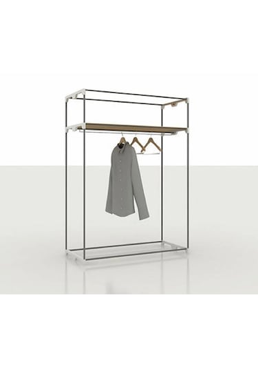 Dzgn Home Çelik Borulu Plastik Raflı Bez Dolap Gardırop - Siyah