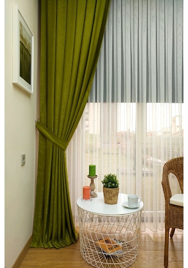 Evdepo Home Fıstık Yeşil Düz Renk Soft Fon Perde Tek Kanat Yeşil