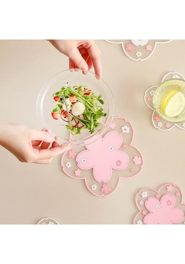 Pembe Pvc Çiçek Yalıtım Fincan Şekli Kaymaz Isı Kahve Paspasları Çay Altlığı S Pembe