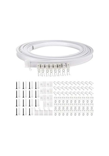 Ebitda 5 Metre Esnek Perde Rayı Seti - Tavan & Yan Montaj, 30 Kanca & Kasnaklı, Plastik Çelik, Beyaz