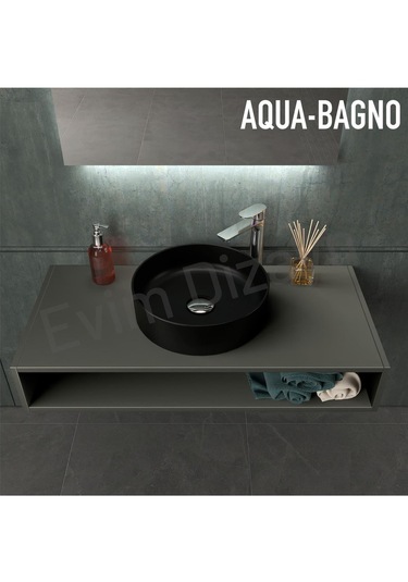 Aqua Bagno Bianzo Batarya Deliksiz Tezgah Üstü Lavabo 42 CM Siyah Mat