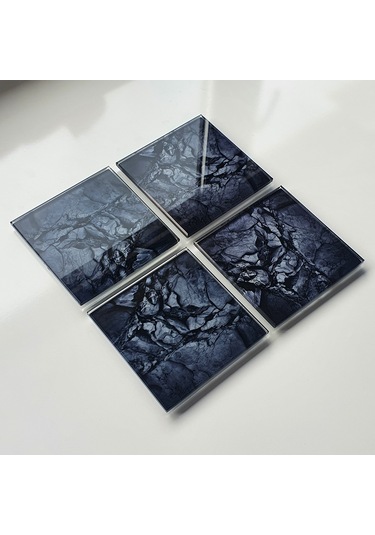 Decorita Cam Bardak Altlığı Doğal Taş Desen 4'lü Takım 10 x 10 CM Çok Renkli