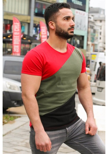 Madmext Madmext Renk Bloklu Kırmızı Tişört 3018-kırmızı Kırmızı