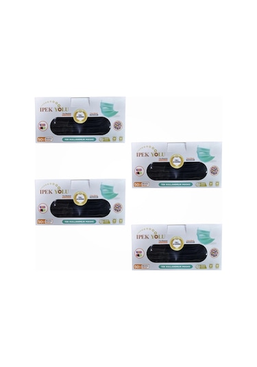 Tek Kullanımlık Maske 3 Katlı Telli Meltblownlu 50'li Kutu Siyah - 4 Kutu
