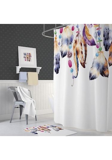 Zethome Tropik Feathers Banyo Duş Perdesi Tek Kanat 1X180X200 Çok Renkli