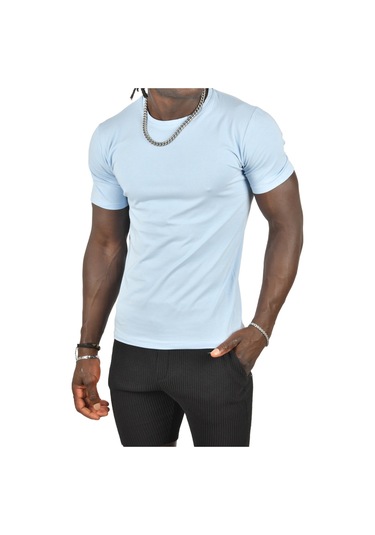 Deepsea Açık Mavi Erkek Dar Kesim Basic Tişört 1801131 Açık Mavi