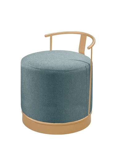 Pufi Puf Gold Metal Çerçeveli Keten Çok Amaçlı Dekoratif Oturak, Makyaj Oturağı,montajsız Puf Bench Füme