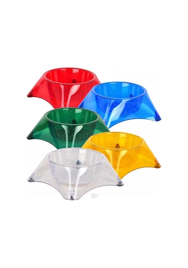 Kaymaz Ayaklı Simli Plastik Köpek Mama ve Su Kabı 250 ML