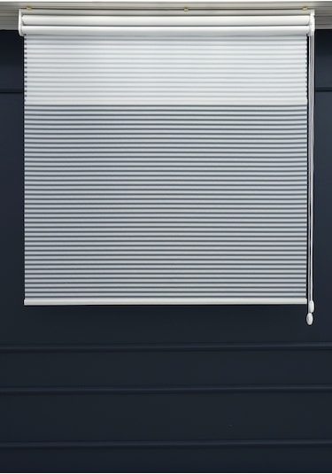 Çift Mekanizmalı Jaluzi Görünümlü Tül+stor Güneşlik Perde Çiftli Sistem - 2 Perde Tek Ürün Beyaz-düz