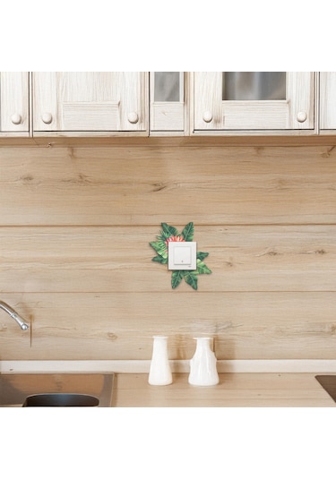 Cajuart Dekoratif Yeşil Çiçek Desenli Ahşap Priz Anahtar Sticker Dekor