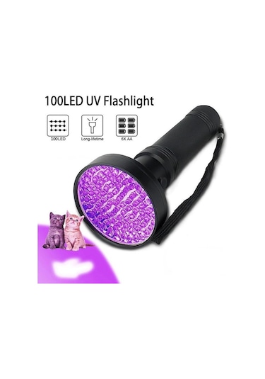 Valkyrie 100 Led 395nm Mor Işık Uv El Feneri - Ultraviyole Siyah Fener - Ev Otel Evcil Hayvan Para Siyah
