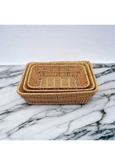 Orta Boy Dikdörtgen Hasır Servis Sunumluk Sepet Organizer Düzenle