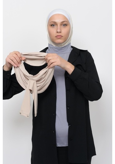 Çıtçıtlı Hazır Eşarp Hijap Krem