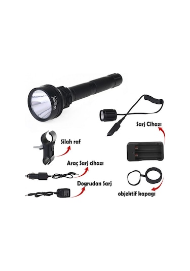 Watton Güçlü Profesyonel Şarjlı Avcı Feneri Wt-147 Siyah