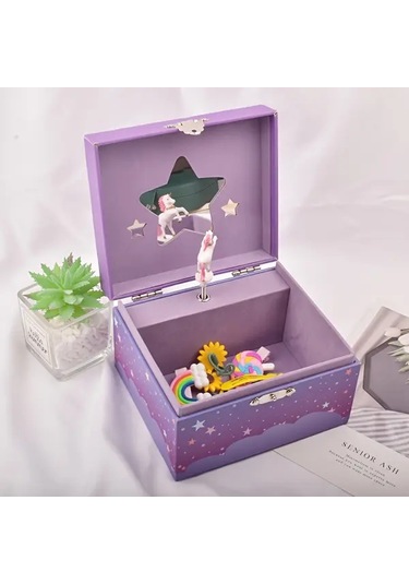 Willowhaven Whimsical Unicorn Mücevher Kutusu Yıldızlı Gece Gökyüzü Tasarımı Mor Pembe Bulutlar