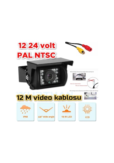 Metal Kasa 18 Ir Led Araç Kamerası 12-24 Volt 12 M. Video Kablosu