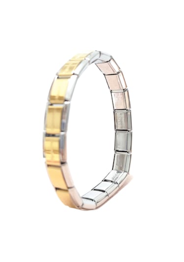 Çelik Bileklik İtalyan Charm Model Unisex Erkek Kadın 3 Mm 18 Cm Ortası Altın Sarısı Gold Gümüş Gold - Gümüş