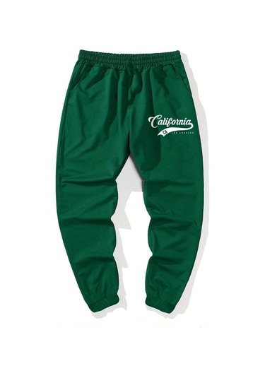 California Ca Eşofman Altı Jogger - Yeşil Baskılı Lastik Paça Yüksel Bel Yeşil