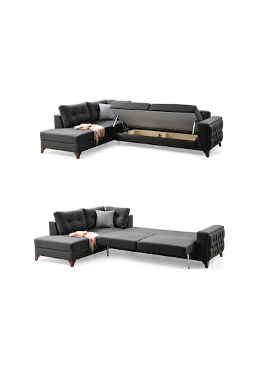 Nola Köşe Takımı & Yataklı Bazalı Köşe Koltuk & L Koltuk-sol Köşe Antrasit
